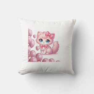 Kawaii-Rosafarbenes Kätzchen-Kissen mit Schleifen  Kissen
