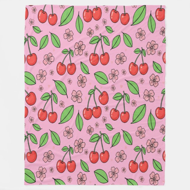 Kawaii Rote Kirsch-Vibes Süße Mädchen-Ästhetik Fleecedecke (Vorderseite)