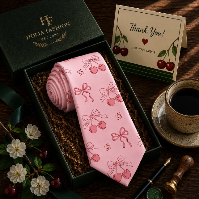 Kawaii rotes Süßkirschmuster Krawatte (Von Creator hochgeladen)