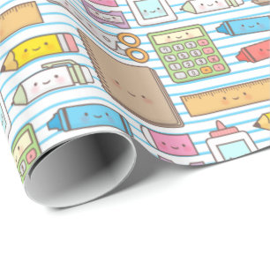 Kawaii-Rückkehr-zur-Schule-Accessoires-Muster für  Geschenkpapier