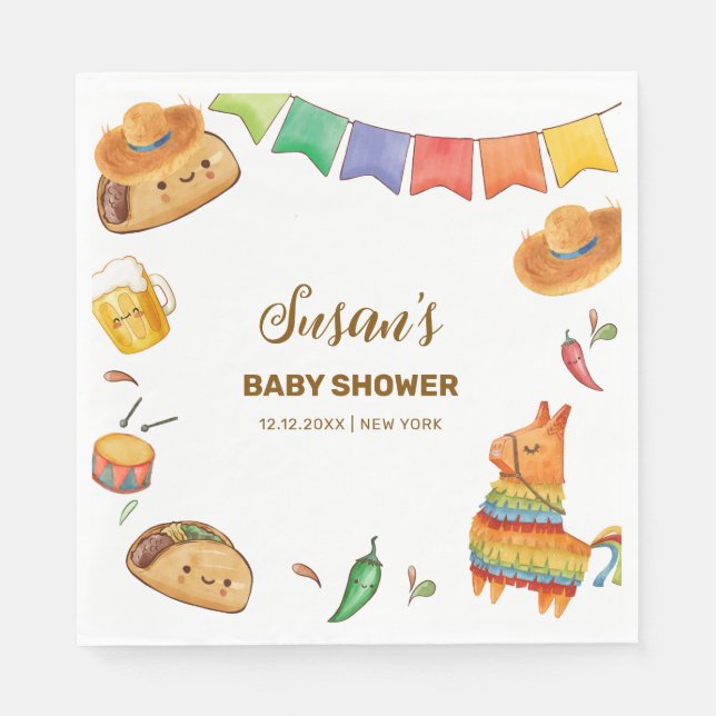 Kawaii Rustic Fiesta Taco Bout Eine Babydusche Serviette (Vorderseite)