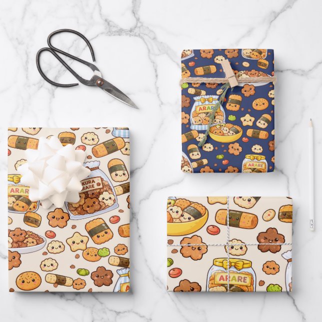 Kawaii Sakura Arare Snack Geschenkpapier Set (Vorderseite)