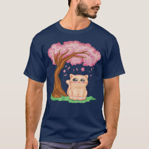 Kawaii Sakura Baum und Katzenkirschenzüge Anime T-Shirt