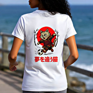 Kawaii Samurai Fußball Katze Japanischer Traumjäge T-Shirt