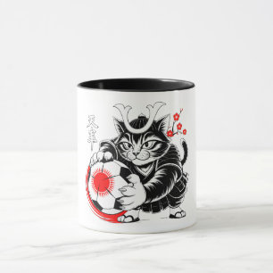 Kawaii Samurai-Katze Fußball-Geschenk für Anime-Fa Tasse