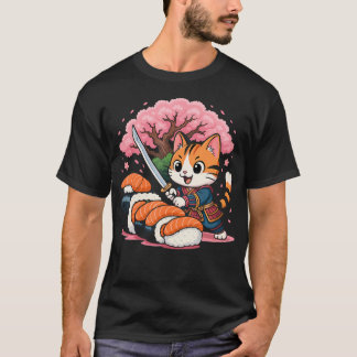 Kawaii-Samurai-Katzen-Sushi Lustige Japanische Leb T-Shirt