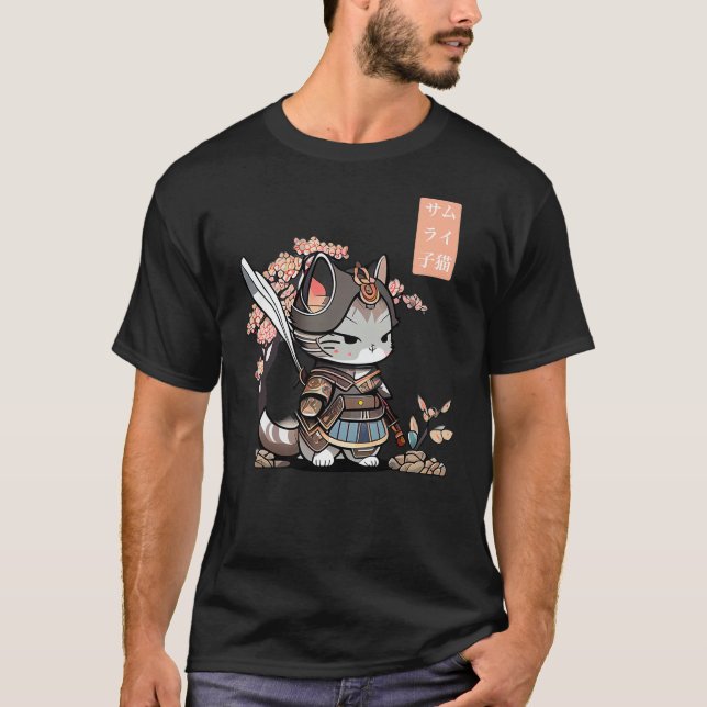 Kawaii Samurai Kitten Art Japanese Anime Style for T-Shirt (Vorderseite)