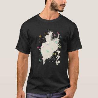 Kawaii Samurai mit bunten Schmetterlingen und Kanj T-Shirt