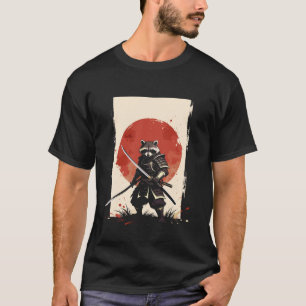Kawaii Samurai Waschbär Krieger Japan Sonne Katana T-Shirt