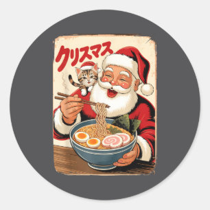Kawaii Santa isst Ramen-Nudeln japanisches Weihnac Runder Aufkleber