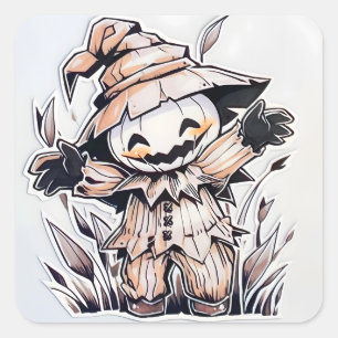 Kawaii Scarecrow 01 Quadratischer Aufkleber