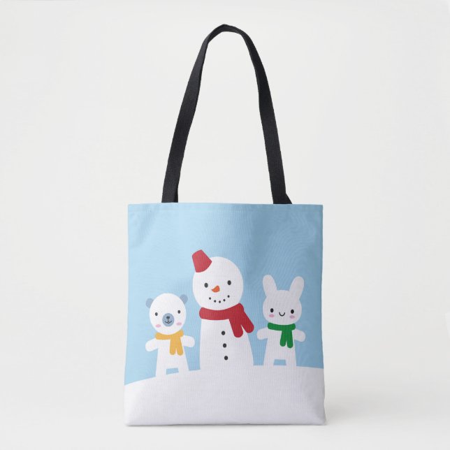 Kawaii Schneetag mit Hase und Bär (Vorderseite)