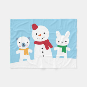 Kawaii Schneetag mit Hase und Bär Fleecedecke