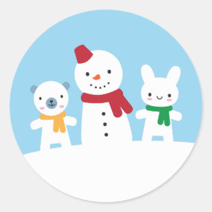 Kawaii Schneetag mit Hase und Bär Runder Aufkleber