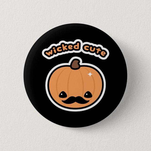 Kawaii Schnurrbart-Kürbis Button (Vorderseite)