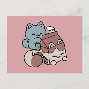 Kawaii Schokoladen Milch Katze – Cozy Getränk & Ni Feiertagspostkarte