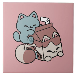 Kawaii Schokoladen Milch Katze – Cozy Getränk & Ni Fliese