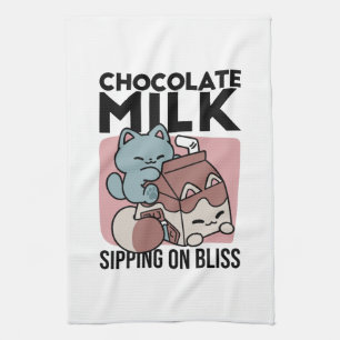 Kawaii Schokoladen Milch Katze – Cozy Getränk & Ni Geschirrtuch