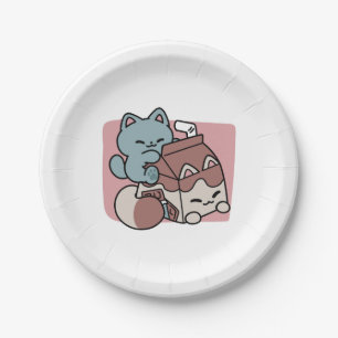 Kawaii Schokoladen Milch Katze – Cozy Getränk & Ni Pappteller