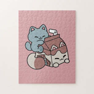 Kawaii Schokoladen Milch Katze – Cozy Getränk & Ni Puzzle