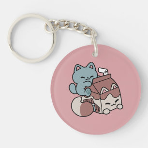 Kawaii Schokoladen Milch Katze – Cozy Getränk & Ni Schlüsselanhänger