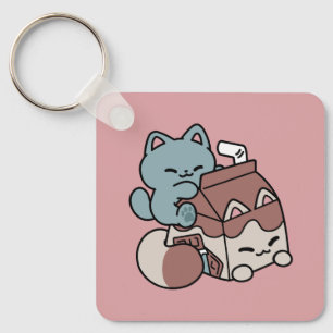 Kawaii Schokoladen Milch Katze – Cozy Getränk & Ni Schlüsselanhänger