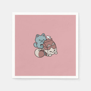 Kawaii Schokoladen Milch Katze – Cozy Getränk & Ni Serviette