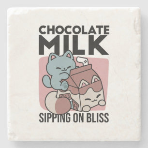 Kawaii Schokoladen Milch Katze – Cozy Getränk & Ni Steinuntersetzer