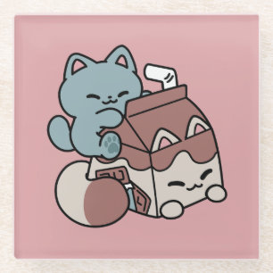 Kawaii-Schokoladenmilch-Katze – Cozy Drink & Niedl Glasuntersetzer