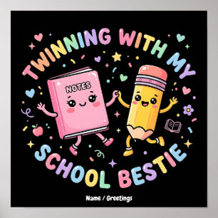 Kawaii-Schulfreundschaft Zwillinge Freundschaft Poster