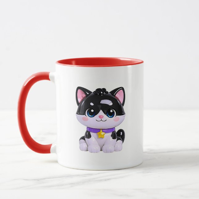 Kawaii Schwarz Weiß Kätzchen Süß Tasse (Links)