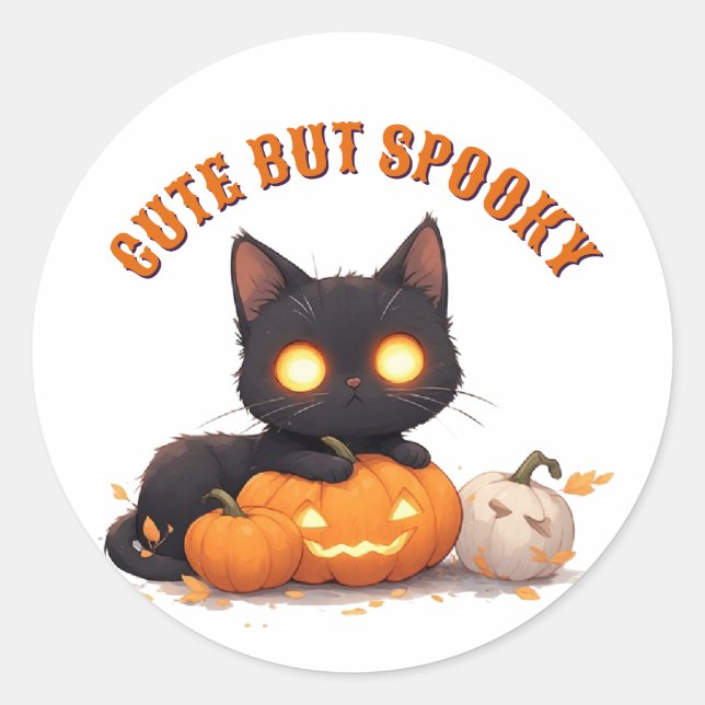 Kawaii Schwarze Katze Süßes oder Saures Halloween  Runder Aufkleber (Vorderseite)