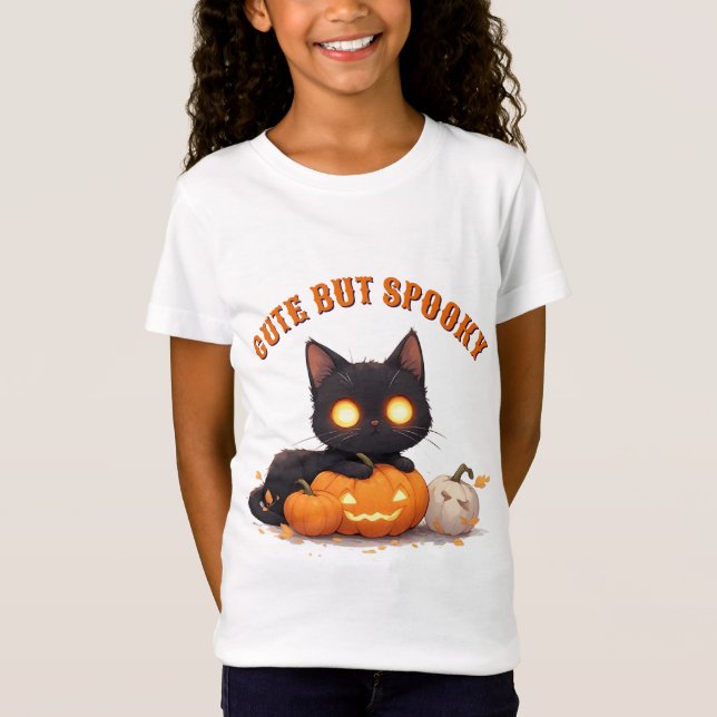 Kawaii Schwarze Katze Süßes oder Saures Halloween  T-Shirt (Vorderseite)