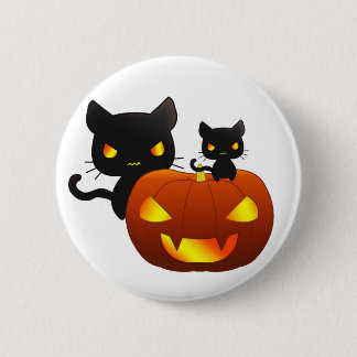 Kawaii schwarze Katzen und Halloween-Kürbis Button