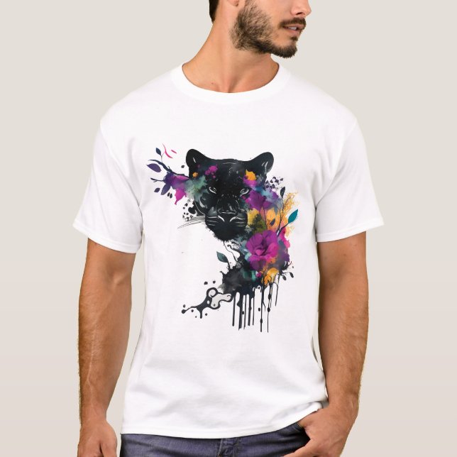 Kawaii schwarzer Panther T-Shirt (Vorderseite)