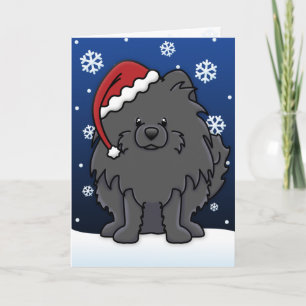 Kawaii Schwarzer Spitz Weihnachtskarte Feiertagskarte