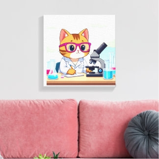 Kawaii Scientist Cat – Cute Cartoon Lab Canvas Art Leinwanddruck
