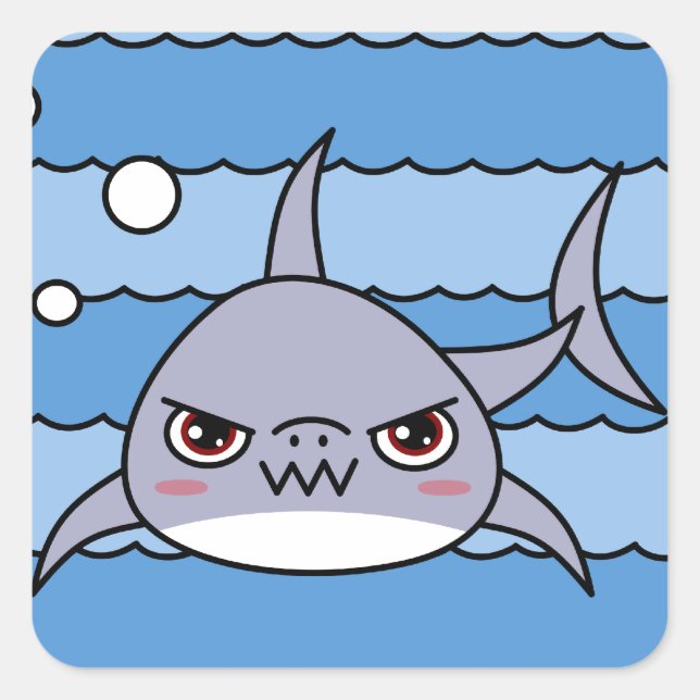 Kawaii Shark Quadratischer Aufkleber (Vorderseite)