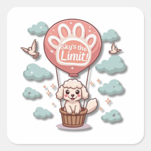 Kawaii Sheepdog in Hot Air Ballon Quadratischer Aufkleber