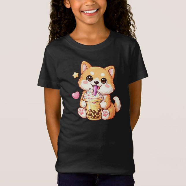Kawaii Shiba Inu Drinking Bubble Tea Unisex T-Shirt (Vorderseite)