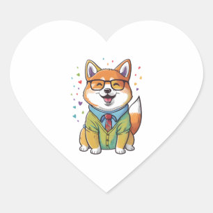Kawaii Shiba Inu Hipster 1 Herz-Aufkleber