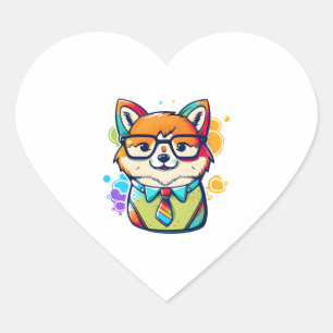 Kawaii Shiba Inu Hipster 2 Herz-Aufkleber