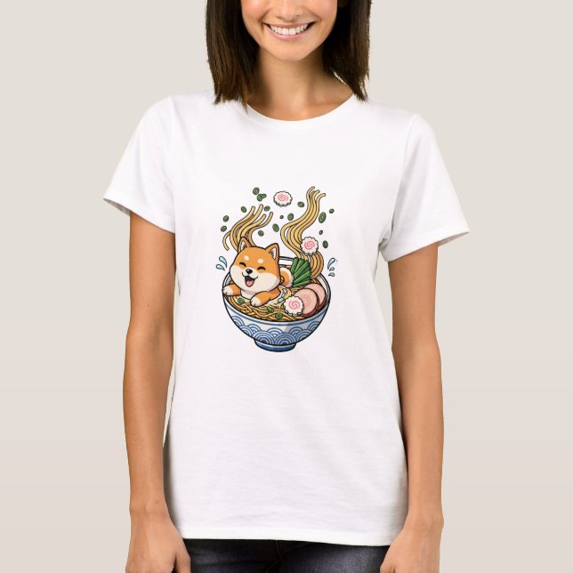 Kawaii Shiba Inu Puppy Bathing in Japanese Ramen N T-Shirt (Vorderseite)