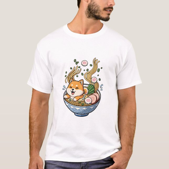 Kawaii Shiba Inu Puppy Bathing in Japanese Ramen N T-Shirt (Vorderseite)