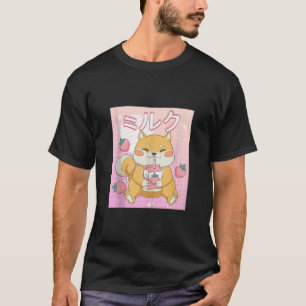 Kawaii Shiba Inu Strawberry Milk Shake Retro 90s J T-Shirt