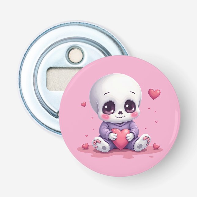 Kawaii Skeleton Holding Heart Flaschenöffner (Vorderseite)