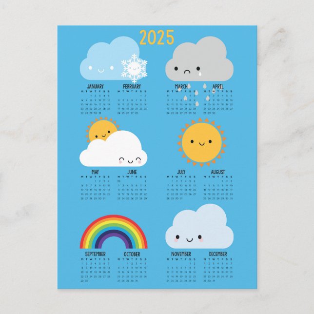 Kawaii Skies Happy Weather 2025 Kalender Postkarte (Vorderseite)
