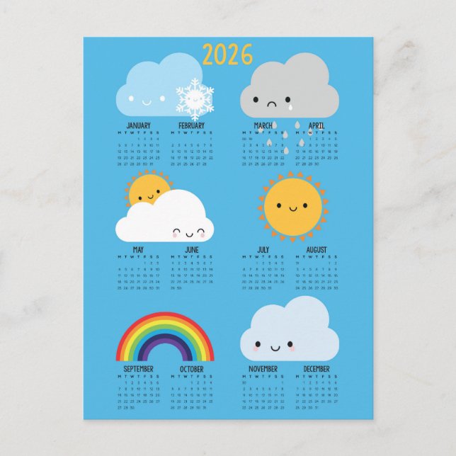 Kawaii Skies Happy Weather 2026 Kalender Postkarte (Vorderseite)