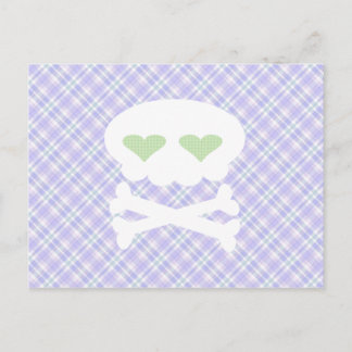 Kawaii Skull Crossbones auf Punky Lila Kariert Postkarte
