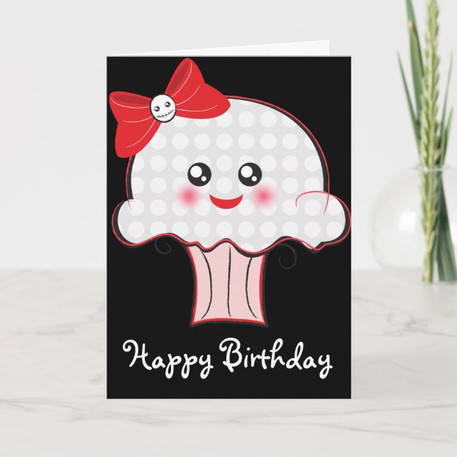 Kawaii Skull Cupcake Birthday Karte (Vorderseite)